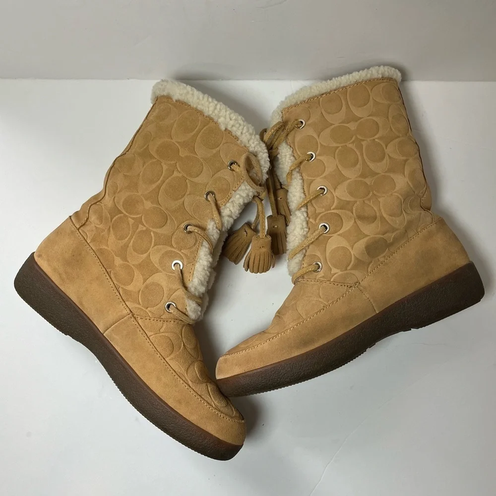 Coach Suede Shearling Boots Size 8B